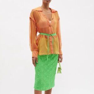 NWOT REJINA PYO Amy Green Floral Lace Cotton High-waisted Midi Skirt M $547